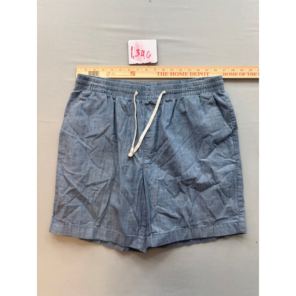 Nautica Mens Classic Fit Chambray Shorts Blue Elastic Waist Drawstring Size L
